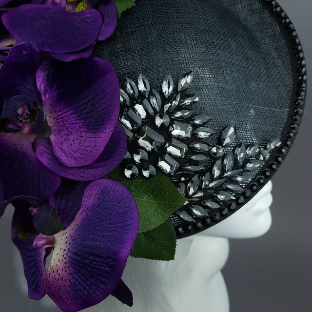 "Viola Profondo" Deep Purple Flower & Jewel Black Hat