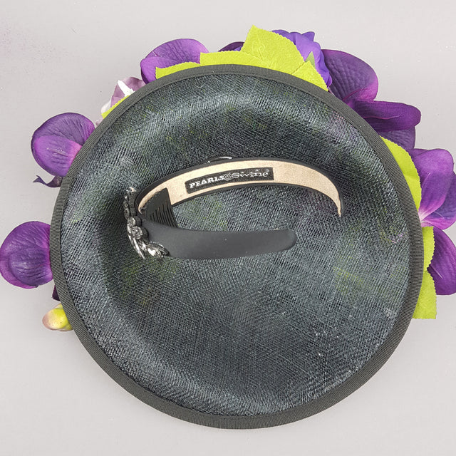 "Viola Profondo" Deep Purple Flower & Jewel Black Hat