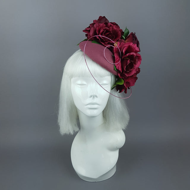 "Kaia" Dark Dusky Pink Rose Fascinator Hat