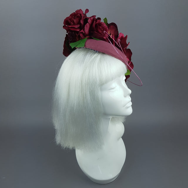 "Kaia" Dark Dusky Pink Rose Fascinator Hat