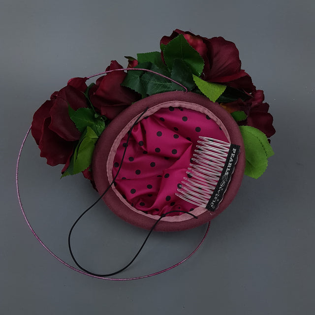 "Kaia" Dark Dusky Pink Rose Fascinator Hat