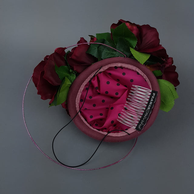 "Kaia" Dark Dusky Pink Rose Fascinator Hat
