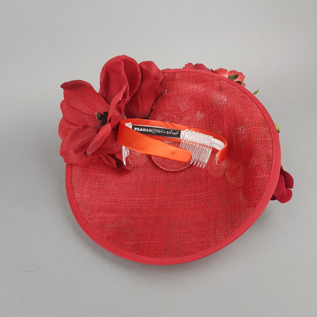 "Ellette" Red Rose Butterfly Floral Mushroom Hat Fascinator