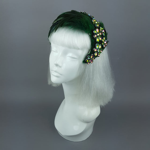 "Plume in Green" Vintage Inspired Feather Jewel Fascinator Hat