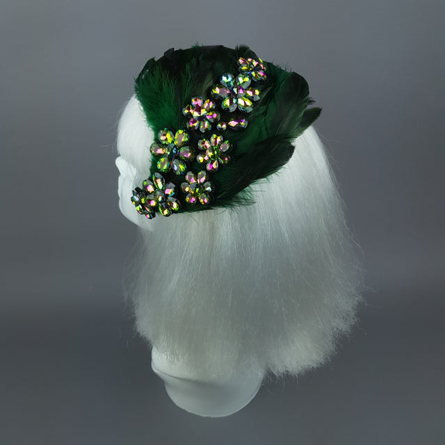 "Plume in Green" Vintage Inspired Feather Jewel Fascinator Hat