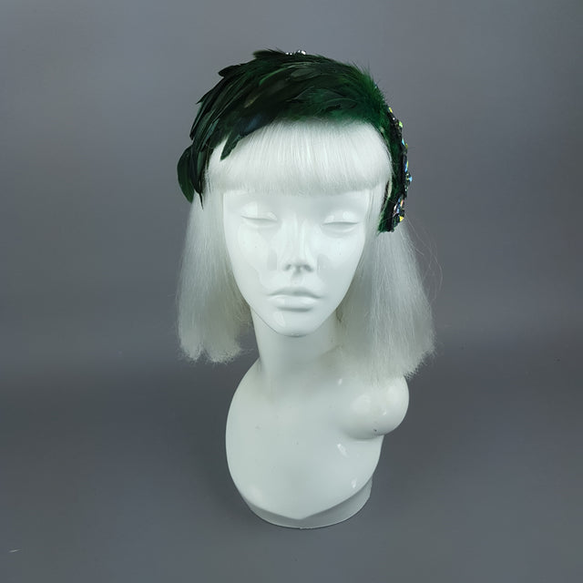 "Plume in Green" Vintage Inspired Feather Jewel Fascinator Hat