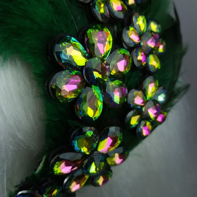 "Plume in Green" Vintage Inspired Feather Jewel Fascinator Hat