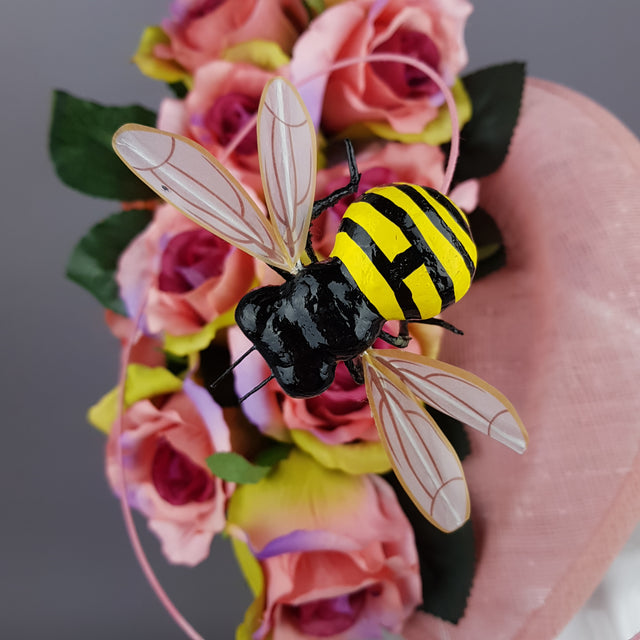 "Nevaeh" Pink Rosebuds Flower & Bee Fascinator Hat