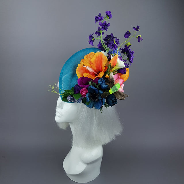"Asteria" Colourful Tropical Flower & Hummingbird Fascinator Hat
