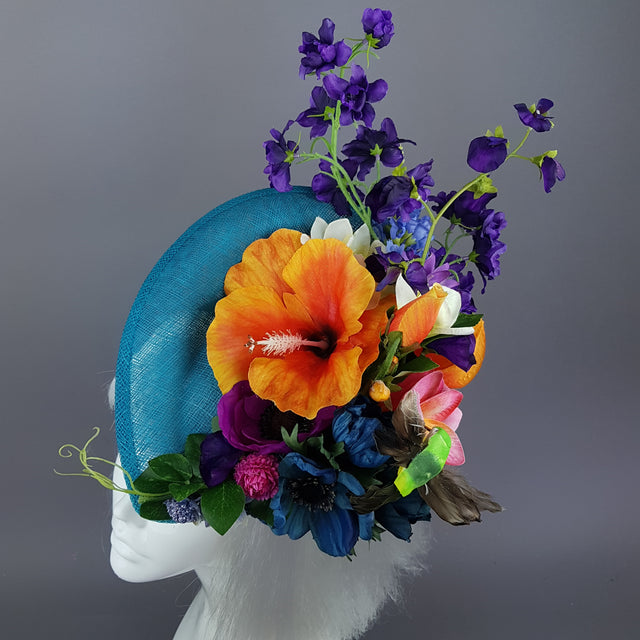 "Asteria" Colourful Tropical Flower & Hummingbird Fascinator Hat
