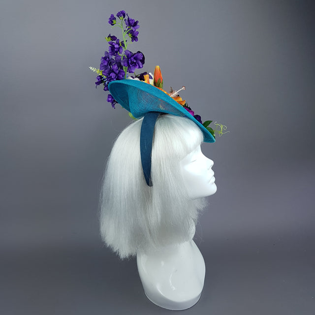 "Asteria" Colourful Tropical Flower & Hummingbird Fascinator Hat