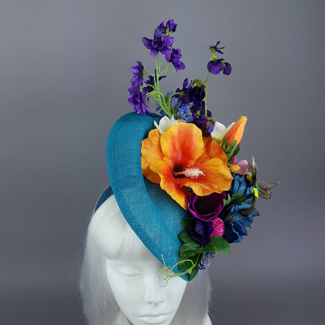 "Asteria" Colourful Tropical Flower & Hummingbird Fascinator Hat