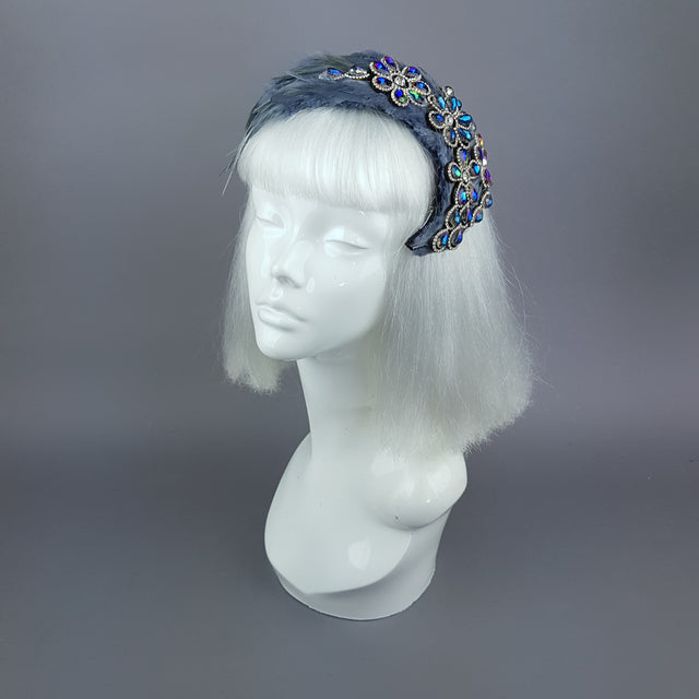 "Plume in Grey" Vintage Inspired Feather & Jewel Fascinator