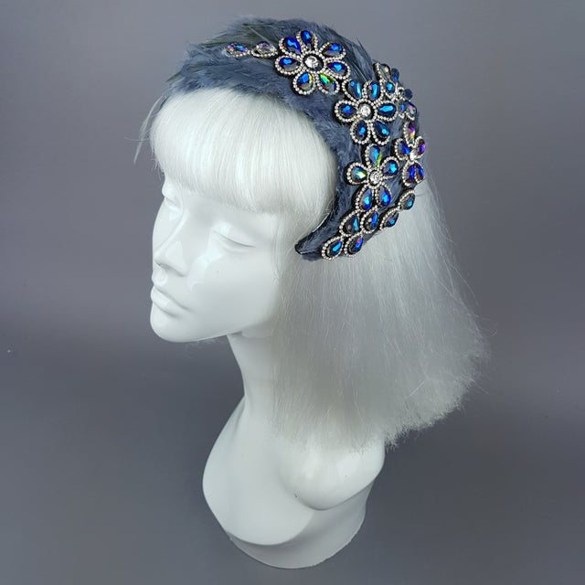 "Plume in Grey" Vintage Inspired Feather & Jewel Fascinator