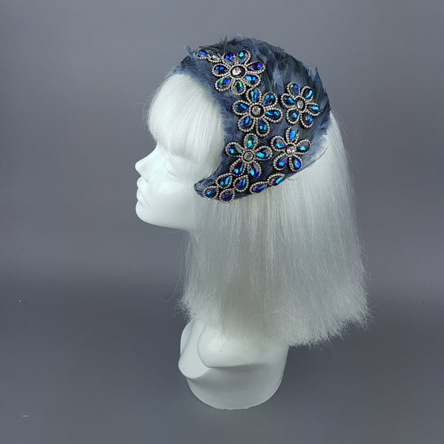 "Plume in Grey" Vintage Inspired Feather & Jewel Fascinator