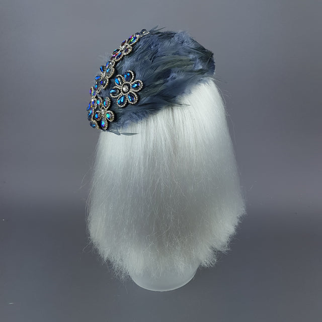 "Plume in Grey" Vintage Inspired Feather & Jewel Fascinator
