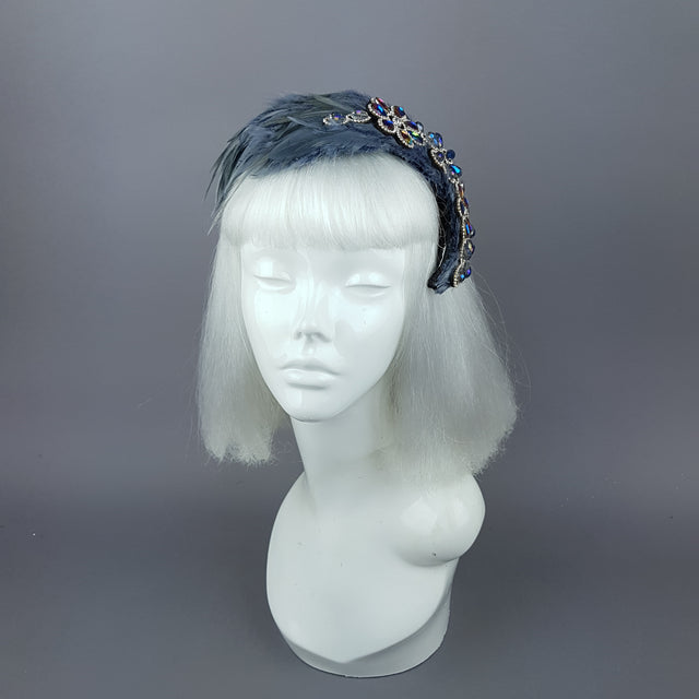 "Plume in Grey" Vintage Inspired Feather & Jewel Fascinator