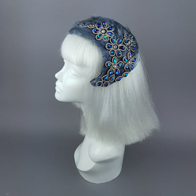 "Plume in Grey" Vintage Inspired Feather & Jewel Fascinator