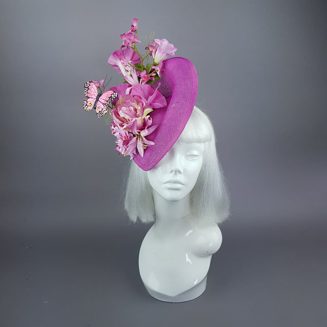 "Cyrena" Pink Tropical Flowers & Butterfly Fascinator Hat