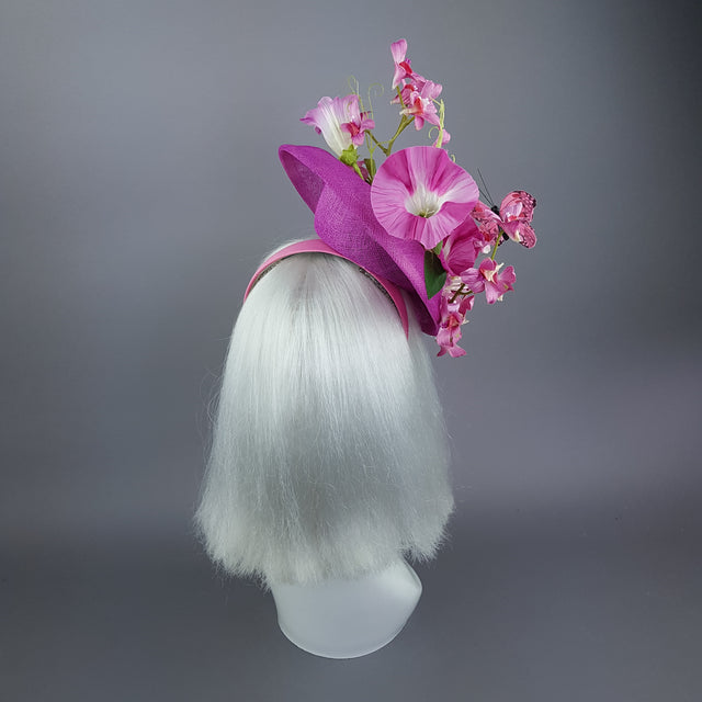 "Cyrena" Pink Tropical Flowers & Butterfly Fascinator Hat