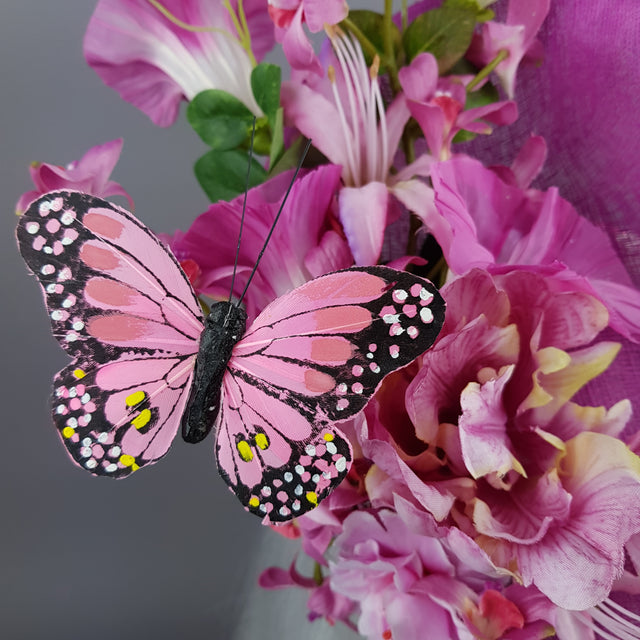 "Cyrena" Pink Tropical Flowers & Butterfly Fascinator Hat