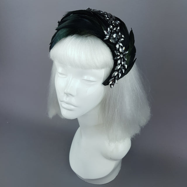 "Plume in Black" Vintage Inspired Feather & Jewel Fascinator