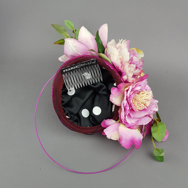 "Eglantine" Pink Glitter Rose & Bee Fascinator