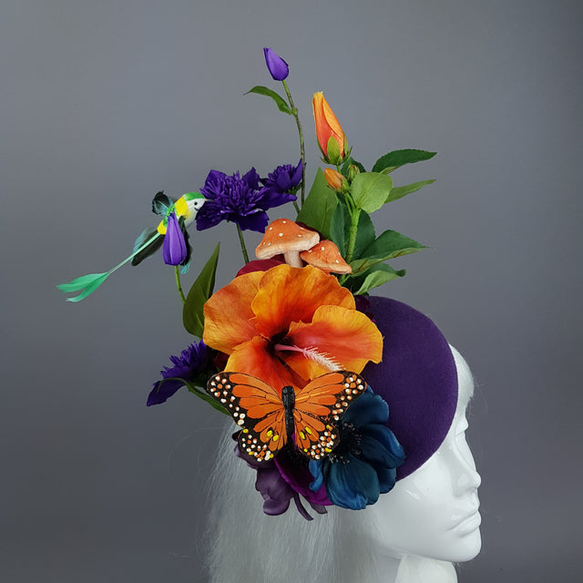 "Titania" Colourful Flower & Hummingbird Fascinator