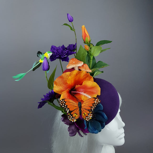 "Titania" Colourful Flower & Hummingbird Fascinator