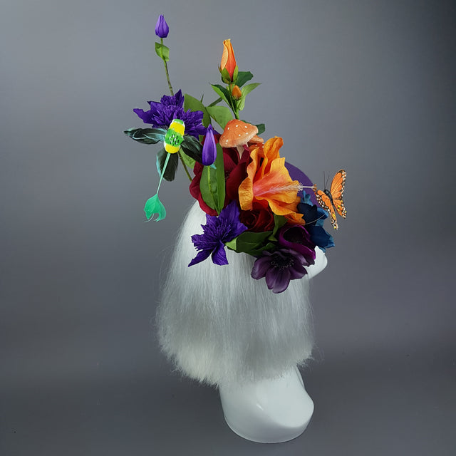 "Titania" Colourful Flower & Hummingbird Fascinator