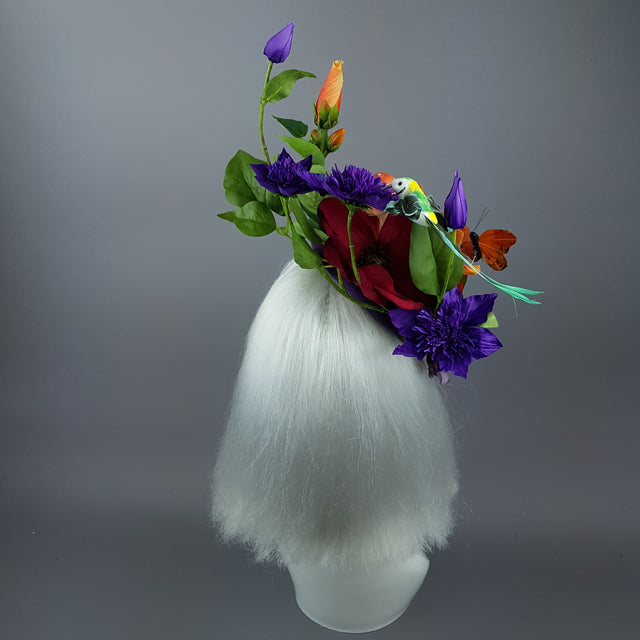 "Titania" Colourful Flower & Hummingbird Fascinator