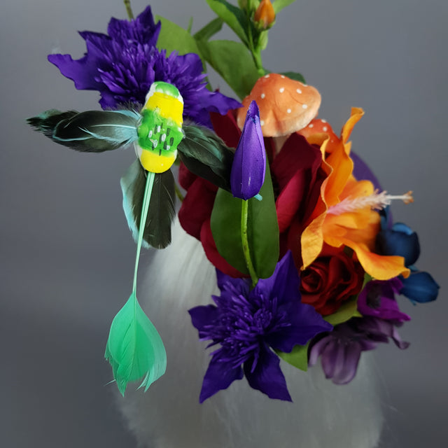 "Titania" Colourful Flower & Hummingbird Fascinator