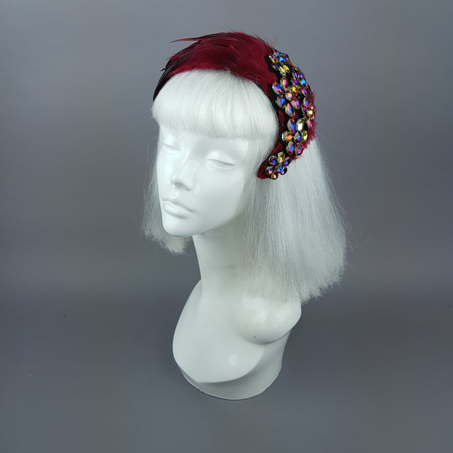 "Plume in Red" Vintage Inspired Feather & Jewel Fascinator