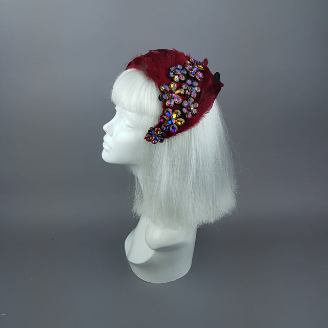 "Plume in Red" Vintage Inspired Feather & Jewel Fascinator