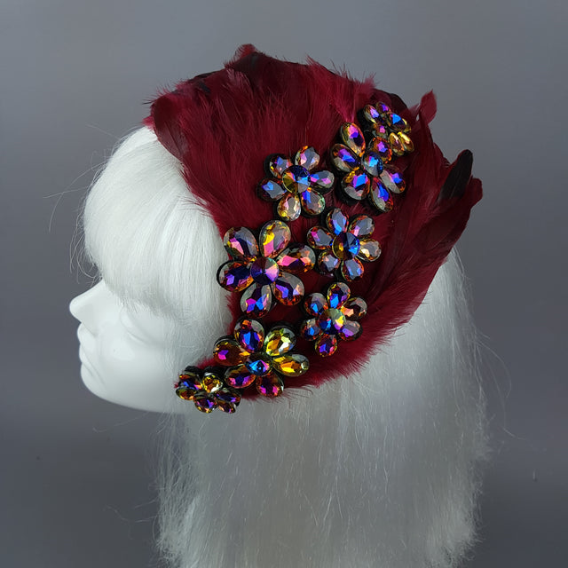 "Plume in Red" Vintage Inspired Feather & Jewel Fascinator
