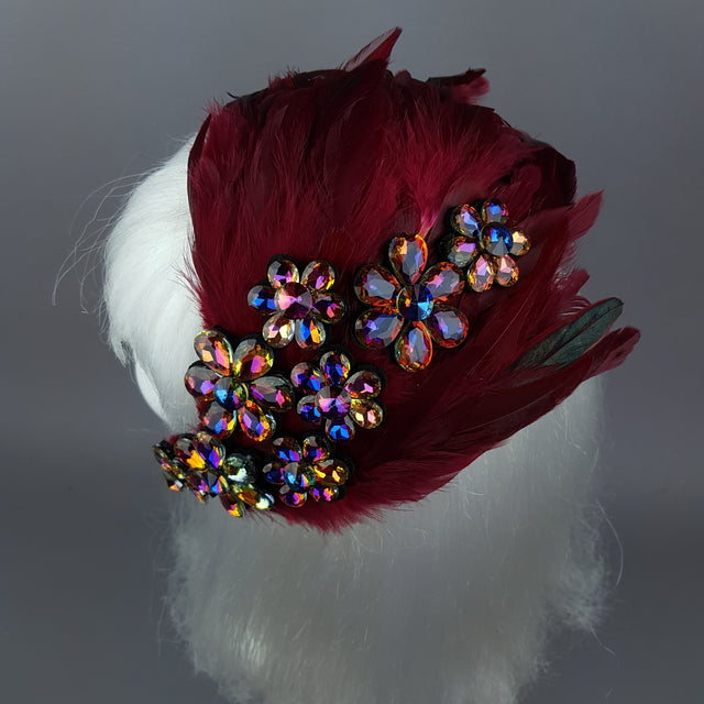 "Plume in Red" Vintage Inspired Feather & Jewel Fascinator