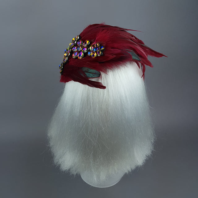 "Plume in Red" Vintage Inspired Feather & Jewel Fascinator