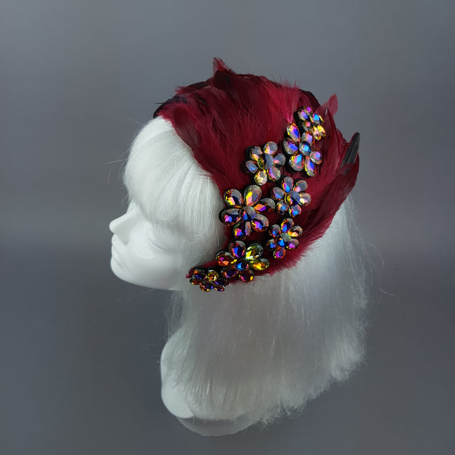 "Plume in Red" Vintage Inspired Feather & Jewel Fascinator