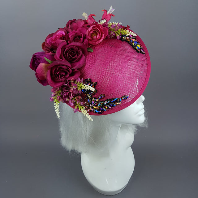 "Fleur" Hot Pink Floral Jewel Fascinator Hat