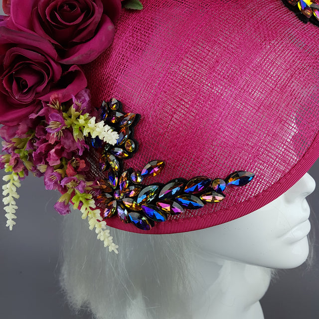 "Fleur" Hot Pink Floral Jewel Fascinator Hat