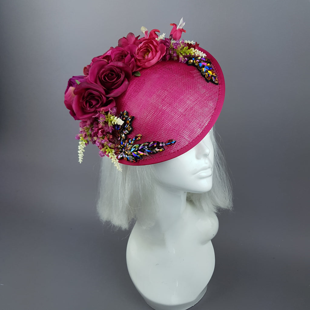 "Fleur" Hot Pink Floral Jewel Fascinator Hat Pearls & Swine