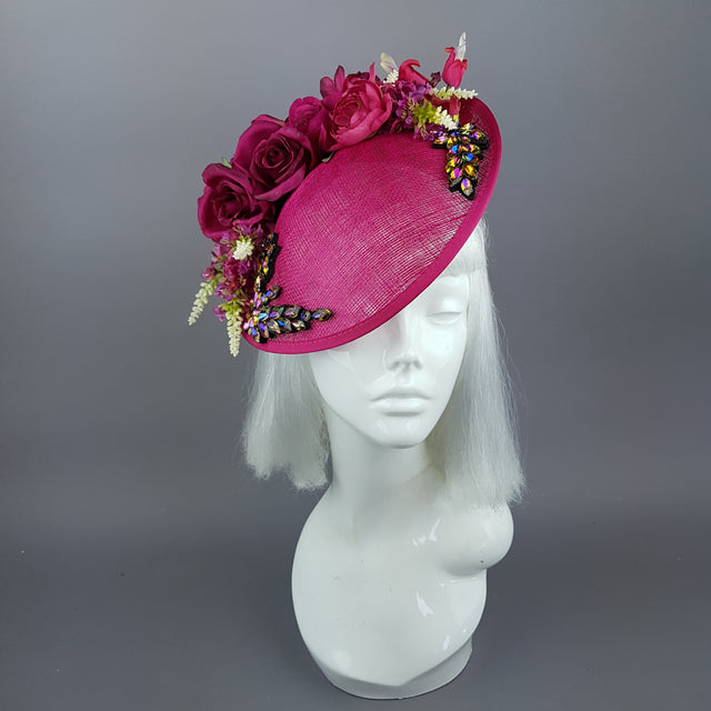 "Fleur" Hot Pink Floral Jewel Fascinator Hat