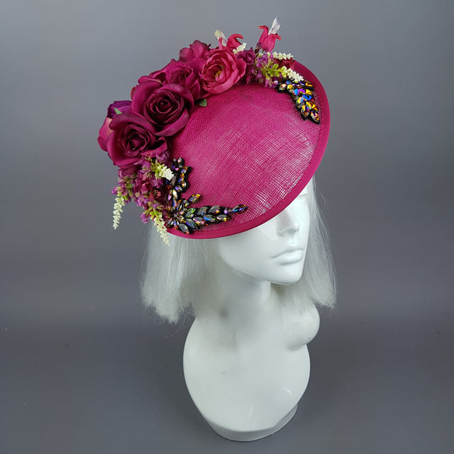 "Fleur" Hot Pink Floral Jewel Fascinator Hat