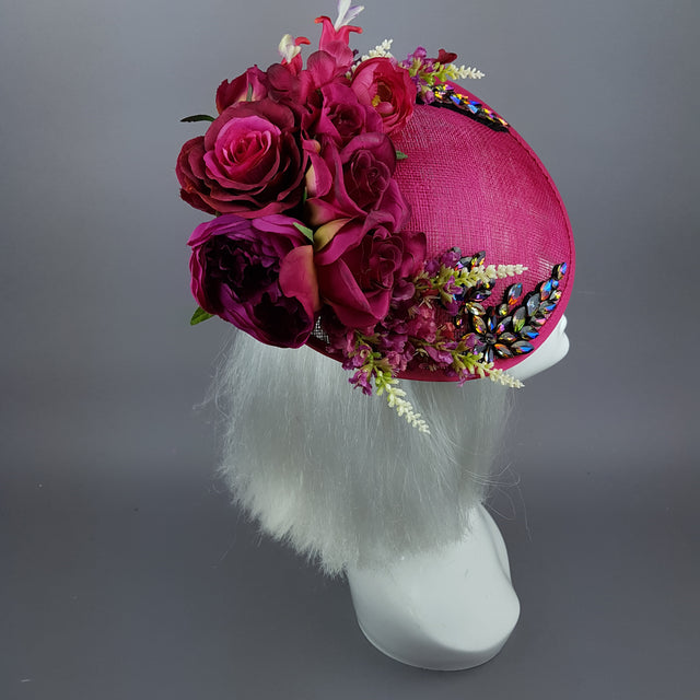 "Fleur" Hot Pink Floral Jewel Fascinator Hat
