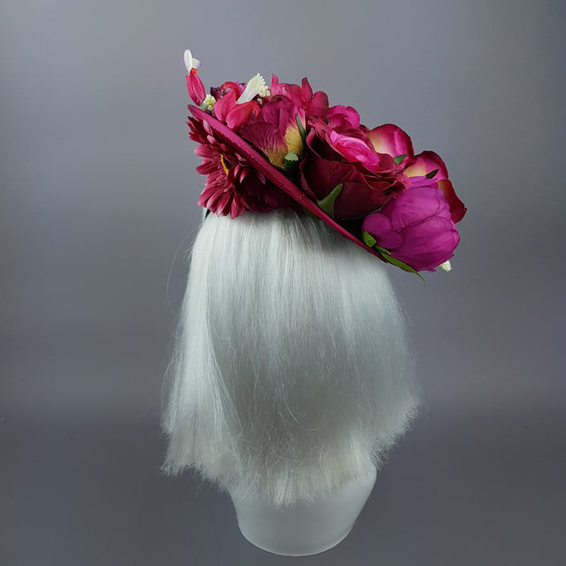 "Fleur" Hot Pink Floral Jewel Fascinator Hat