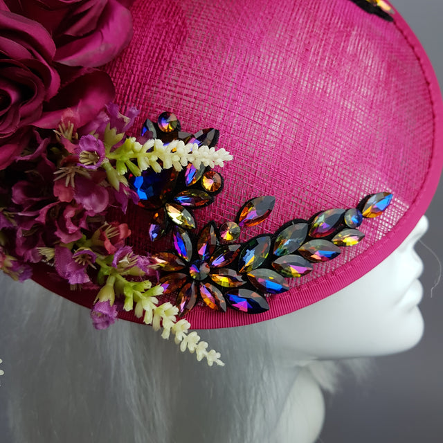 "Fleur" Hot Pink Floral Jewel Fascinator Hat