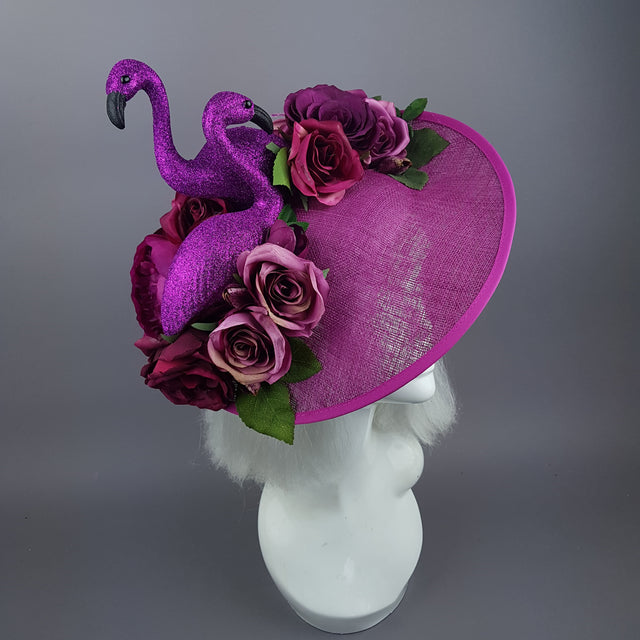 "Belle" Fuchsia Pink Floral Hat with Flamingos
