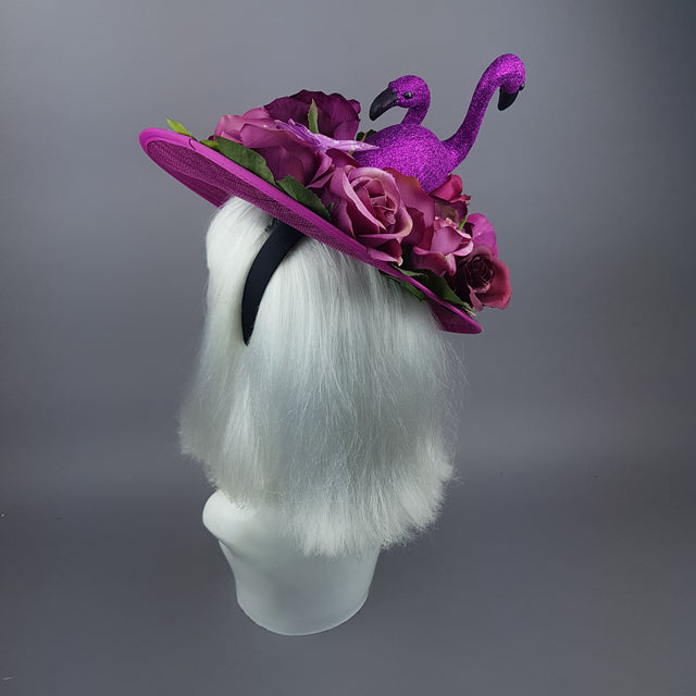 "Belle" Fuchsia Pink Floral Hat with Flamingos