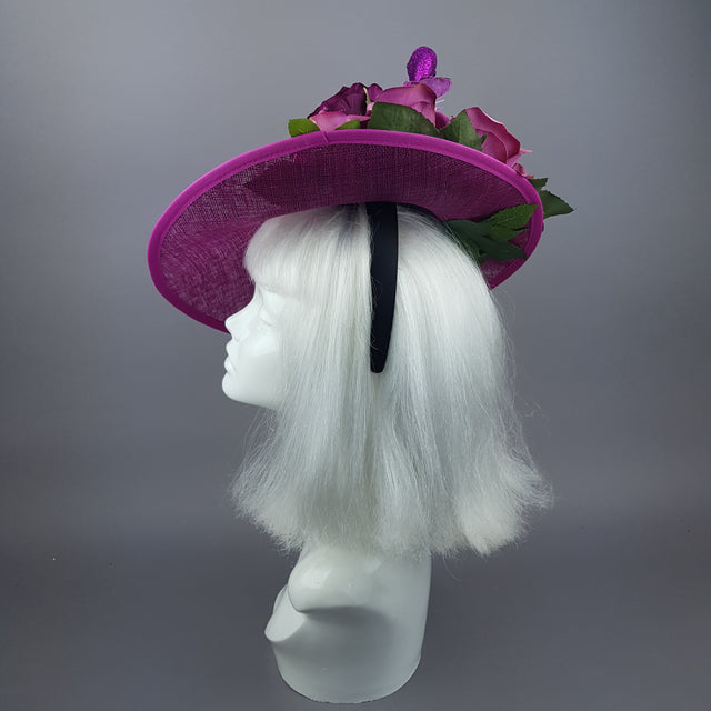 "Belle" Fuchsia Pink Floral Hat with Flamingos