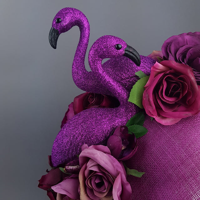 "Belle" Fuchsia Pink Floral Hat with Flamingos